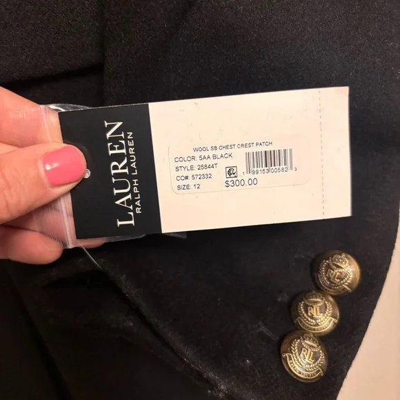 NWT Ralph Lauren Crest-Patch Wool-Blend Coat Size 12 Black - Picture 5 of 11
